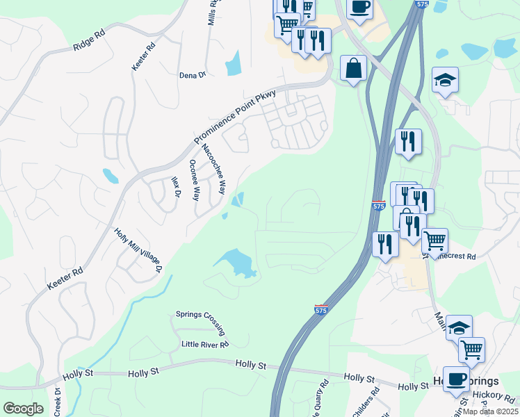 map of restaurants, bars, coffee shops, grocery stores, and more near 119 Hidden Creek Drive in Canton