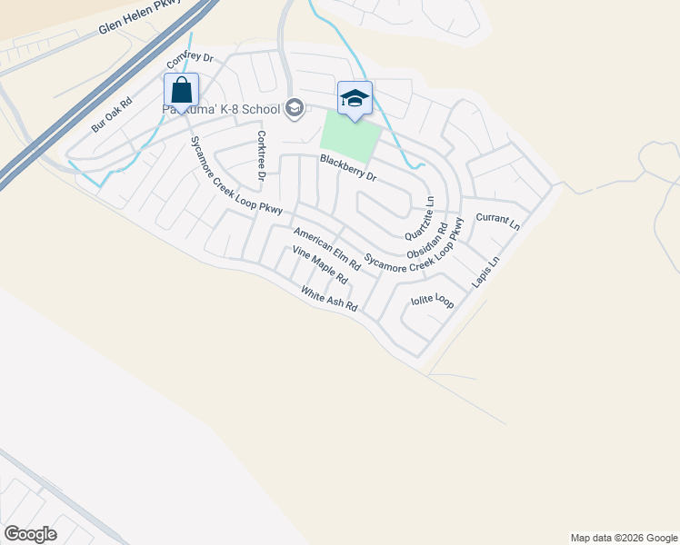 map of restaurants, bars, coffee shops, grocery stores, and more near 3823 American Elm Road in San Bernardino