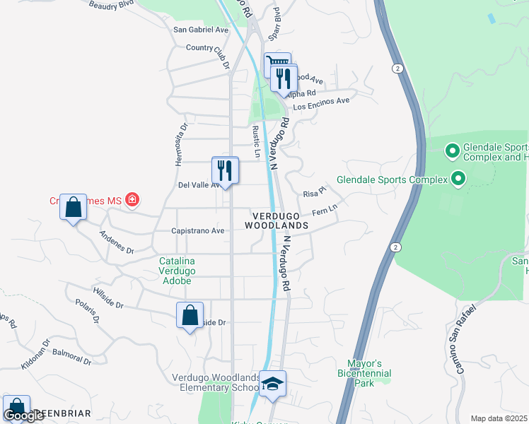 map of restaurants, bars, coffee shops, grocery stores, and more near 1742 El Rito Avenue in Glendale