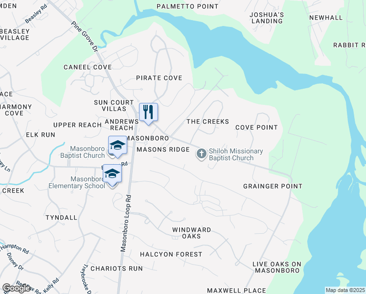 map of restaurants, bars, coffee shops, grocery stores, and more near 6932 Masonboro Sound Road in Wilmington