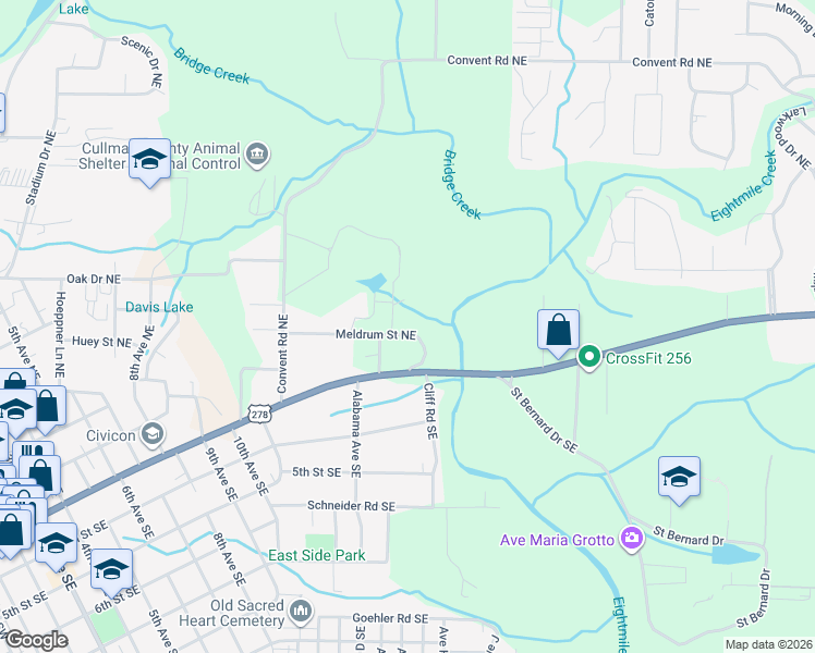 map of restaurants, bars, coffee shops, grocery stores, and more near 1425 3rd Street Northeast in Cullman
