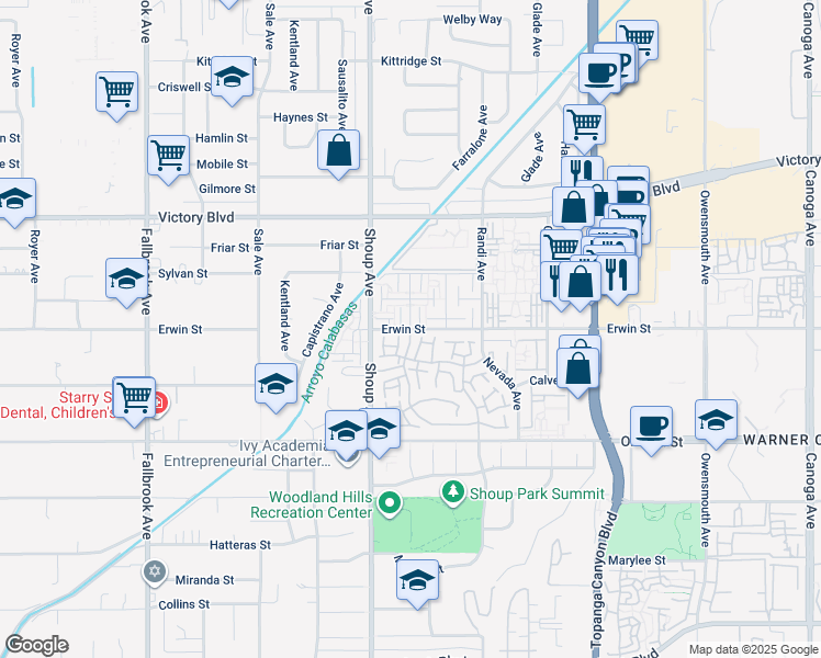 map of restaurants, bars, coffee shops, grocery stores, and more near Nita Avenue in Los Angeles
