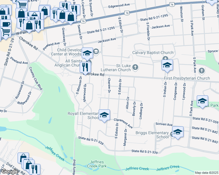 map of restaurants, bars, coffee shops, grocery stores, and more near 911 Cheraw Drive in Florence