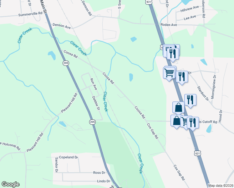 map of restaurants, bars, coffee shops, grocery stores, and more near 642 Coosa Road in Boaz