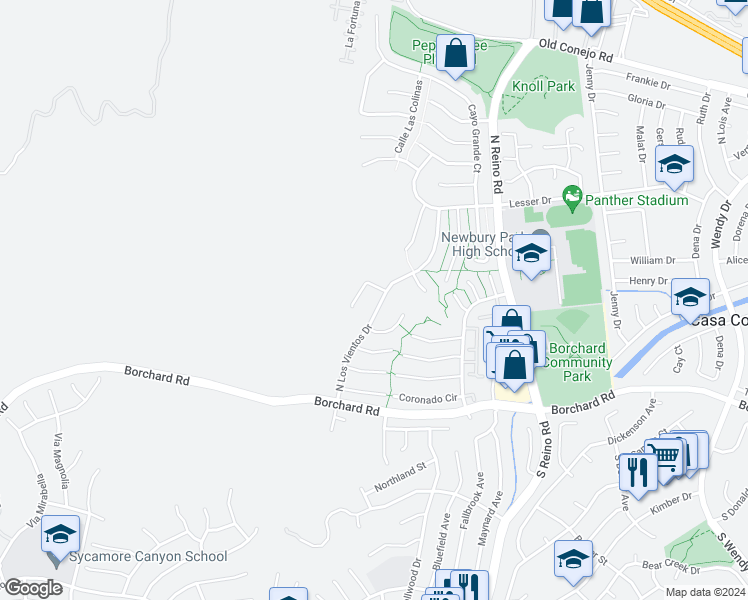 map of restaurants, bars, coffee shops, grocery stores, and more near 329 Los Vientos Drive in Thousand Oaks