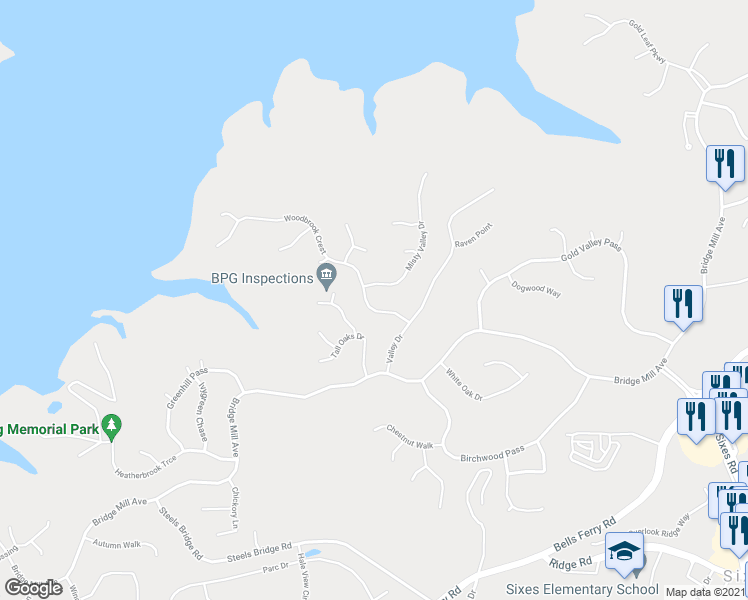 map of restaurants, bars, coffee shops, grocery stores, and more near 310 Woodbrook Crest in Canton
