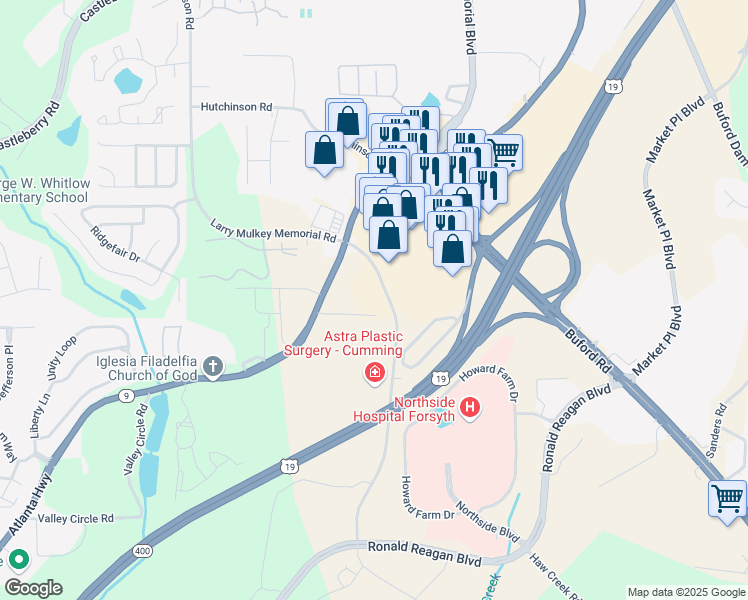 map of restaurants, bars, coffee shops, grocery stores, and more near 3970 Deputy Bill Cantrell Memorial Road in Cumming