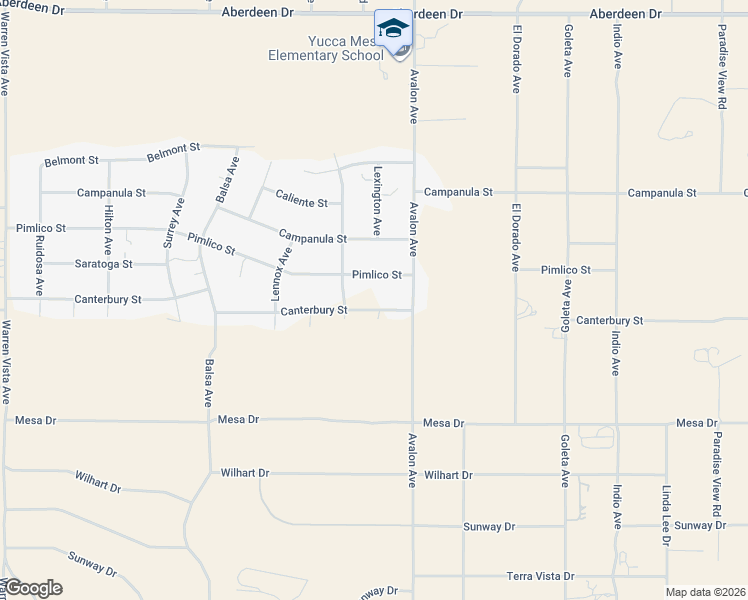 map of restaurants, bars, coffee shops, grocery stores, and more near 58424 Canterbury Street in Yucca Valley