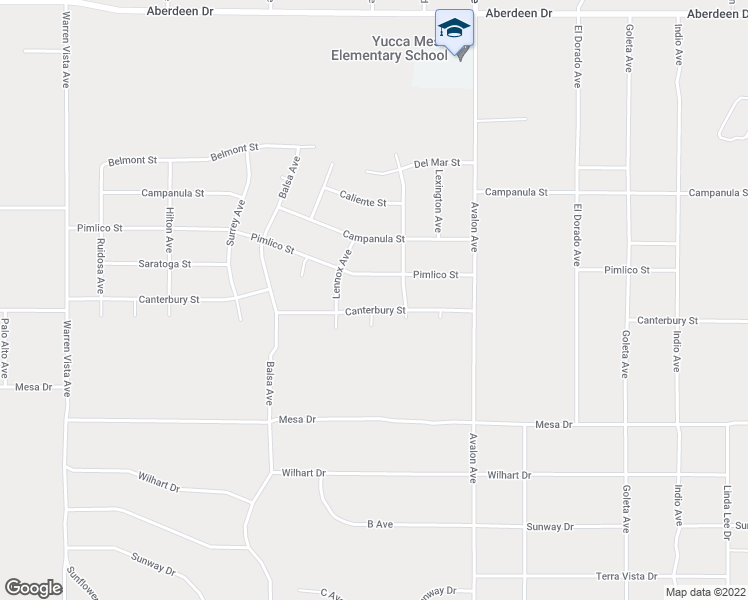 map of restaurants, bars, coffee shops, grocery stores, and more near 58300 Canterbury Street in Yucca Valley