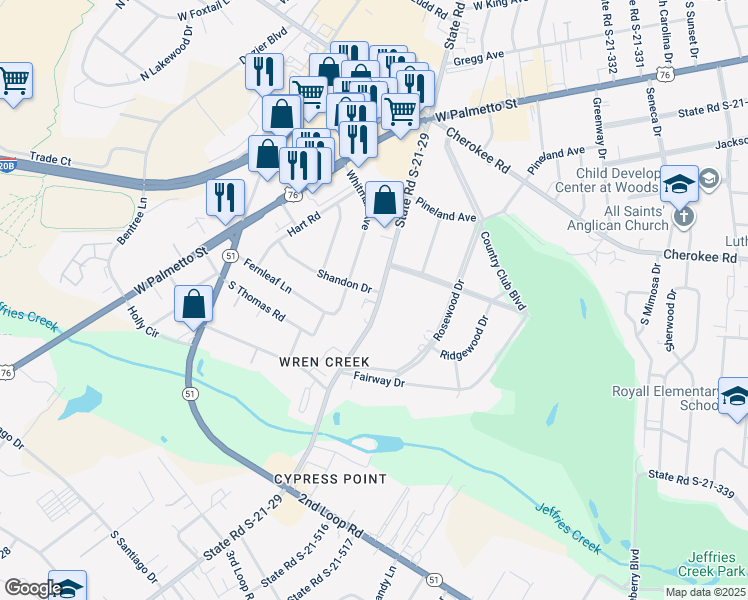 map of restaurants, bars, coffee shops, grocery stores, and more near 446 Whitman Avenue in Florence