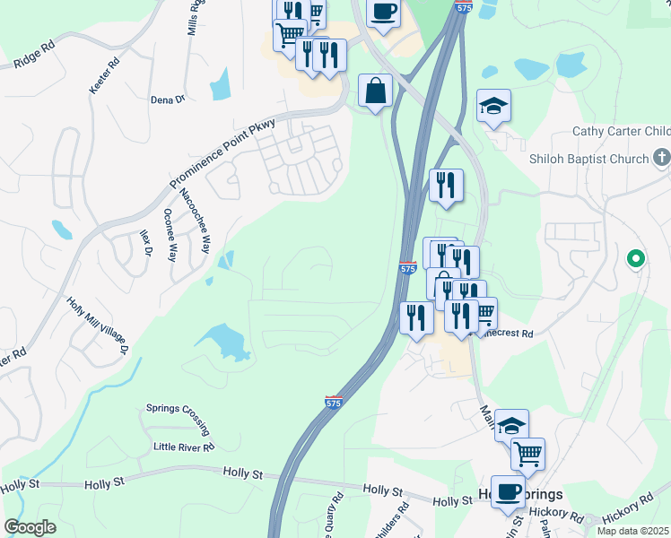 map of restaurants, bars, coffee shops, grocery stores, and more near 373 Hidden Creek Lane in Canton