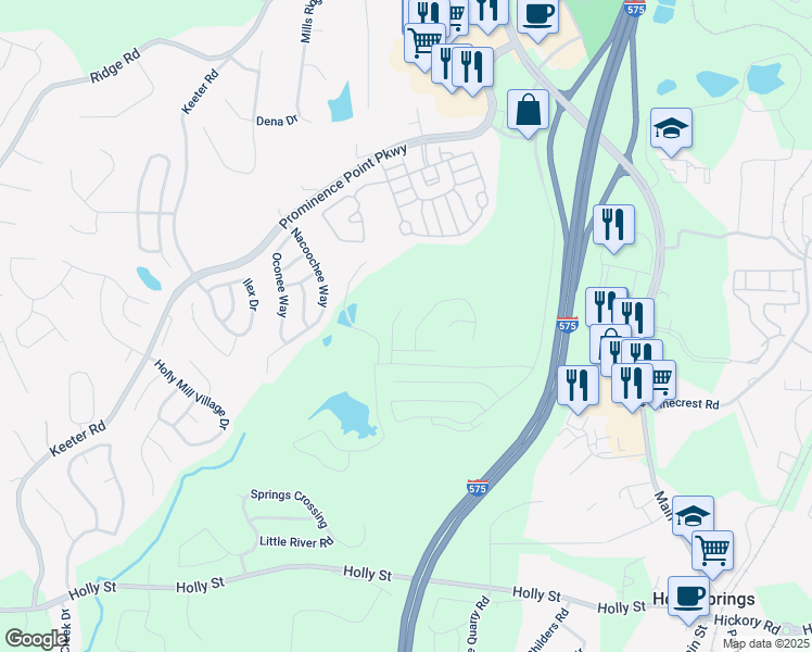 map of restaurants, bars, coffee shops, grocery stores, and more near 313 Hidden Creek Lane in Canton