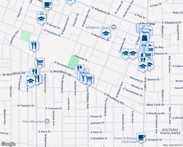 map of restaurants, bars, coffee shops, grocery stores, and more near 2216 Santa Anita Avenue in Altadena