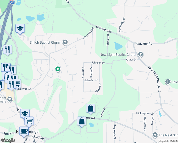 map of restaurants, bars, coffee shops, grocery stores, and more near 310 Carmon Drive in Canton