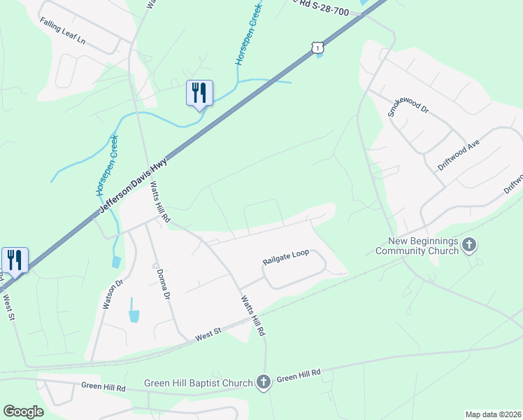 map of restaurants, bars, coffee shops, grocery stores, and more near 1005 McKittrick Drive in Lugoff