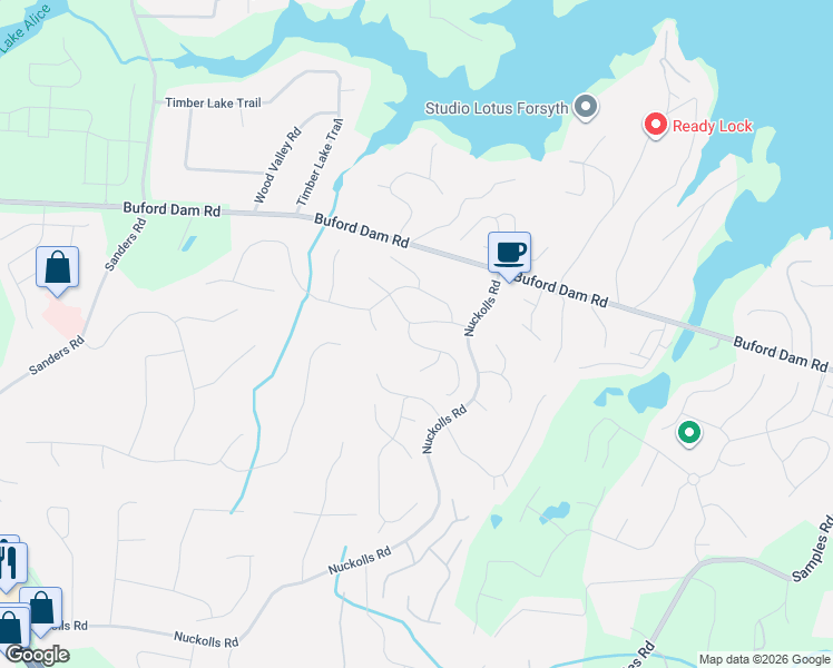 map of restaurants, bars, coffee shops, grocery stores, and more near 1830 Crescent Ridge in Cumming