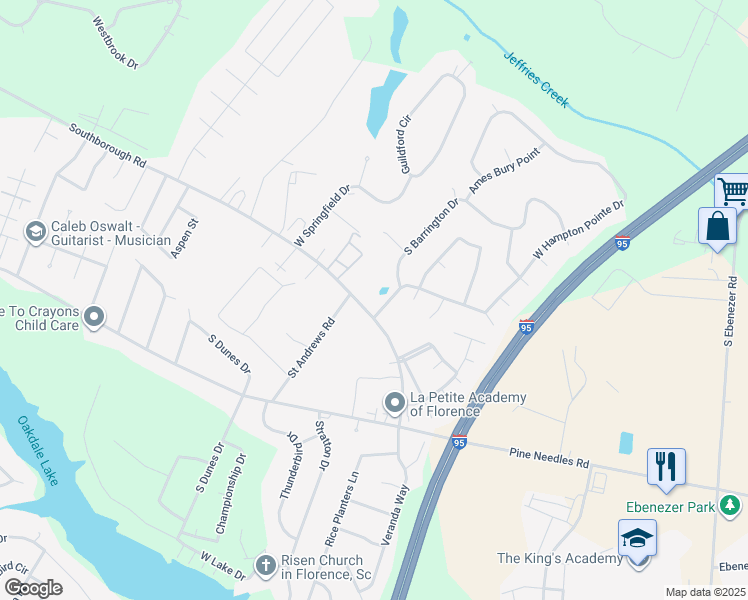 map of restaurants, bars, coffee shops, grocery stores, and more near 3601 Southborough Road in Florence