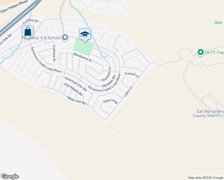 map of restaurants, bars, coffee shops, grocery stores, and more near 18080 Tanzanite Road in San Bernardino