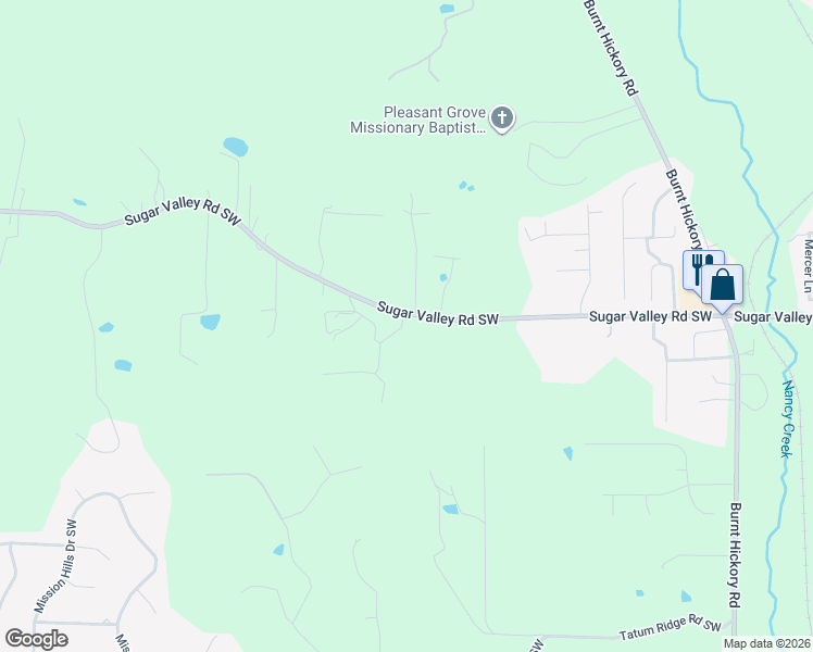 map of restaurants, bars, coffee shops, grocery stores, and more near 469 Sugar Valley Road Southwest in Cartersville