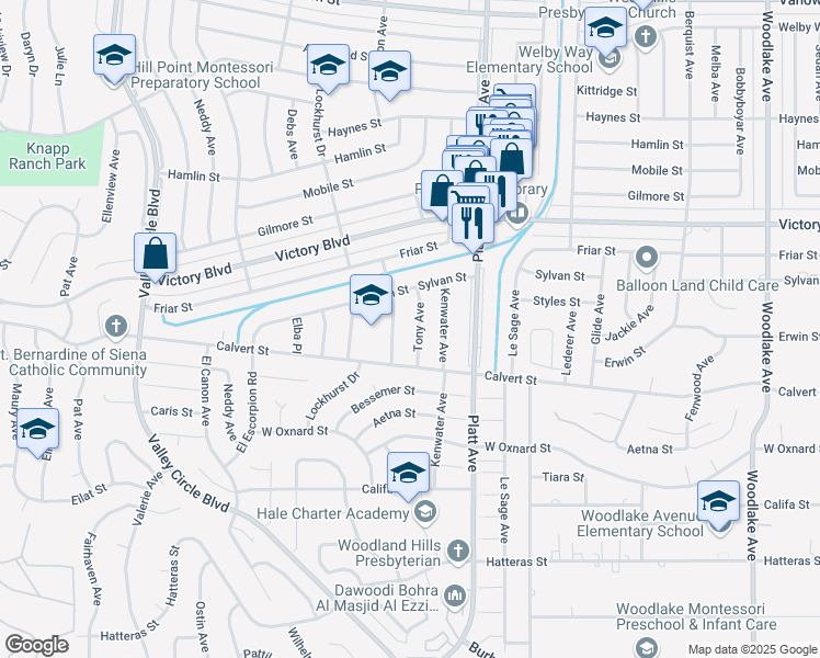 map of restaurants, bars, coffee shops, grocery stores, and more near 6165 Tony Avenue in Los Angeles