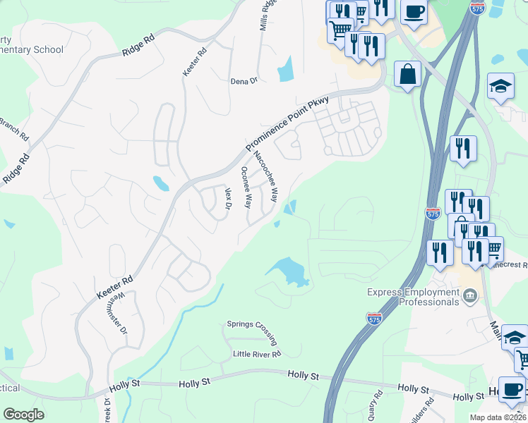 map of restaurants, bars, coffee shops, grocery stores, and more near 508 Sautee Place in Canton