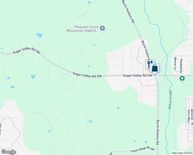 map of restaurants, bars, coffee shops, grocery stores, and more near 423 Sugar Valley Road Southwest in Cartersville