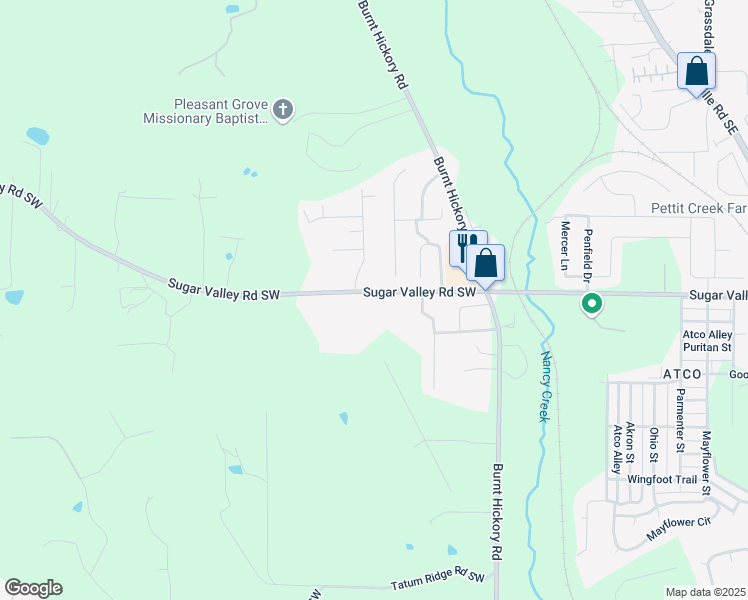 map of restaurants, bars, coffee shops, grocery stores, and more near 212 Sugar Valley Road Southwest in Cartersville