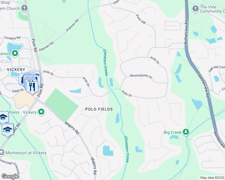 map of restaurants, bars, coffee shops, grocery stores, and more near 6148 Polo Drive in Cumming