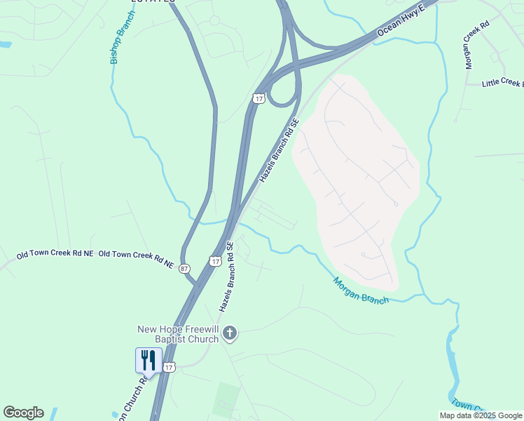 map of restaurants, bars, coffee shops, grocery stores, and more near 2-20 Ld Smith Lane Southeast in Leland