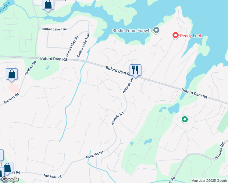 map of restaurants, bars, coffee shops, grocery stores, and more near 1825 Crescent Ridge in Cumming