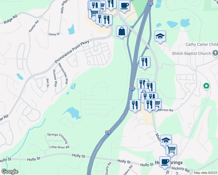 map of restaurants, bars, coffee shops, grocery stores, and more near 369 Hidden Creek Lane in Canton