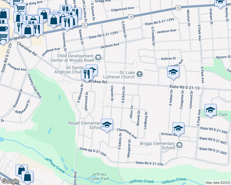 map of restaurants, bars, coffee shops, grocery stores, and more near 811 South Edisto Drive in Florence
