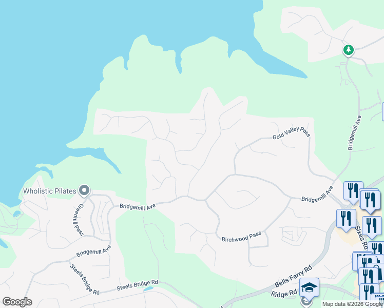 map of restaurants, bars, coffee shops, grocery stores, and more near 108 Misty Valley Drive in Canton
