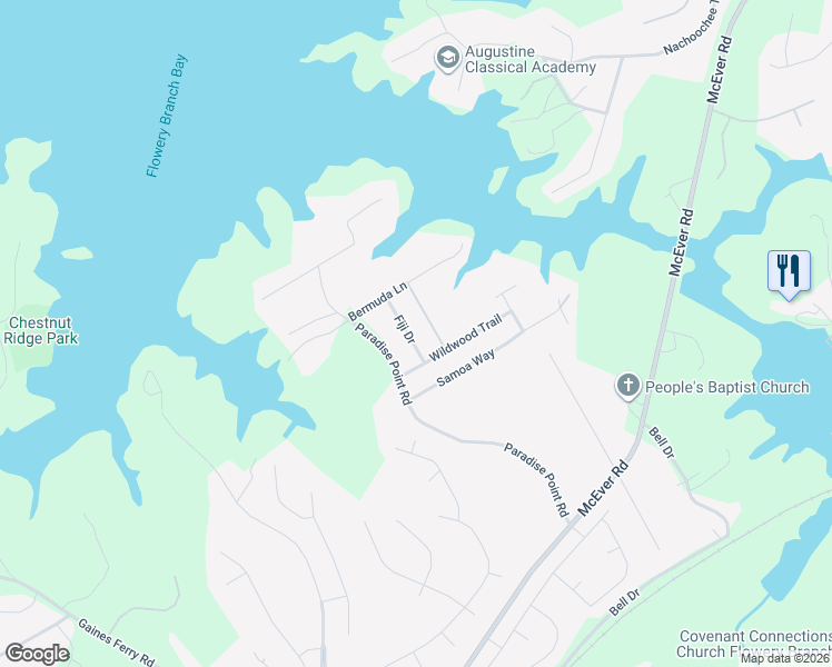 map of restaurants, bars, coffee shops, grocery stores, and more near 6562 Tahiti Way in Flowery Branch