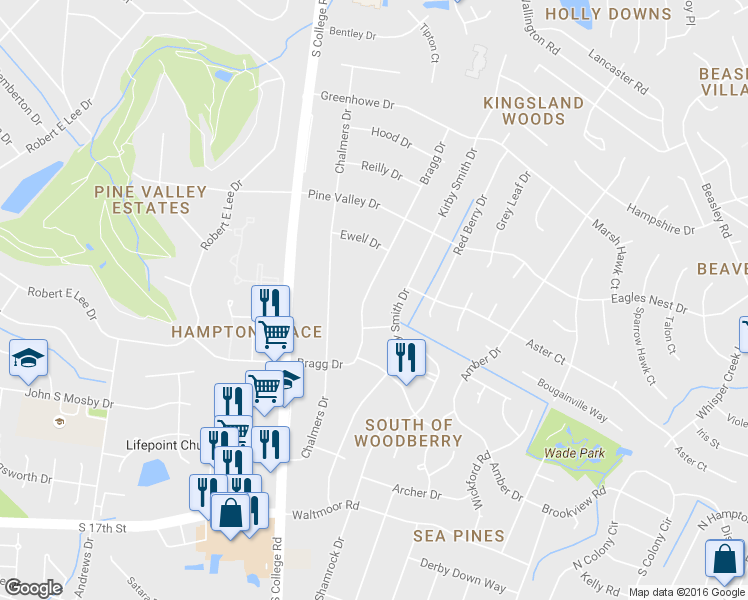 map of restaurants, bars, coffee shops, grocery stores, and more near 3337 Bragg Drive in Wilmington