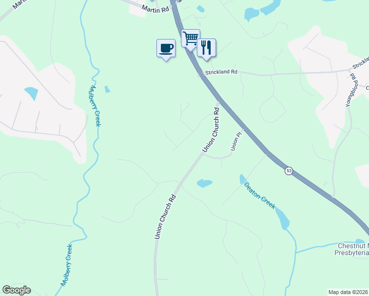 map of restaurants, bars, coffee shops, grocery stores, and more near 4513 Nohl Crest Drive in Flowery Branch