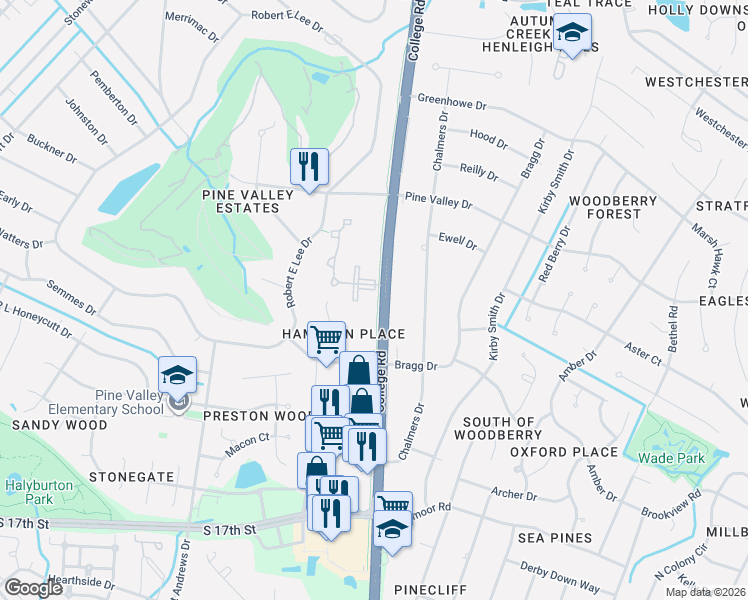 map of restaurants, bars, coffee shops, grocery stores, and more near 4506 Staffordshire Drive in Wilmington