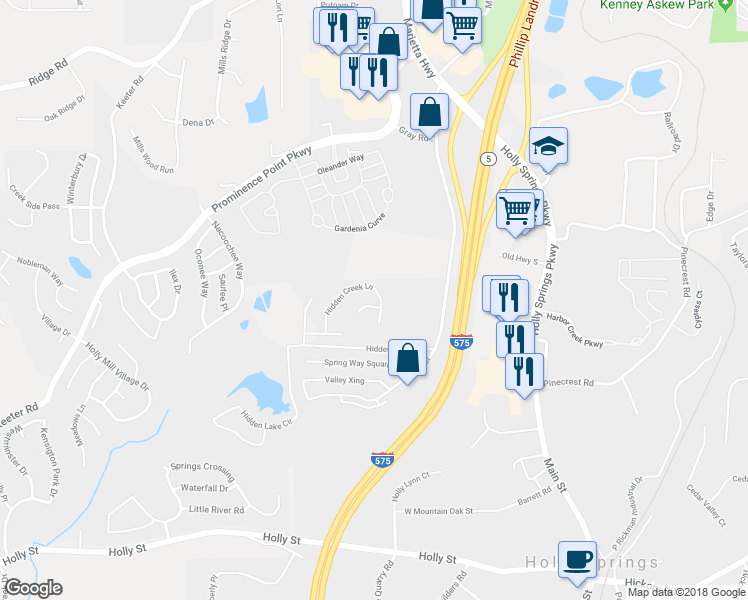 map of restaurants, bars, coffee shops, grocery stores, and more near 350 Hidden Creek Lane in Canton