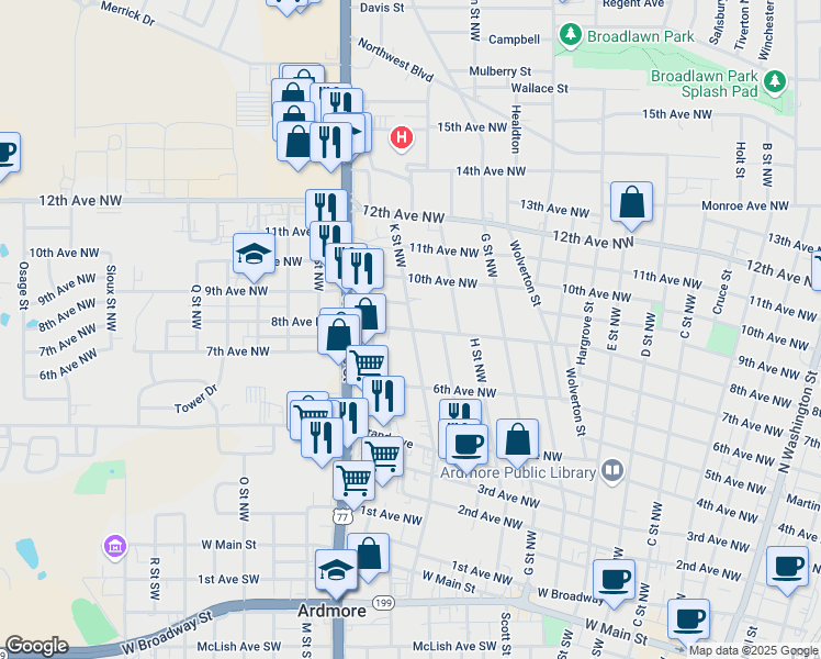 map of restaurants, bars, coffee shops, grocery stores, and more near 1000 8th Avenue Northwest in Ardmore