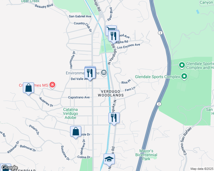 map of restaurants, bars, coffee shops, grocery stores, and more near 1745 El Rito Avenue in Glendale