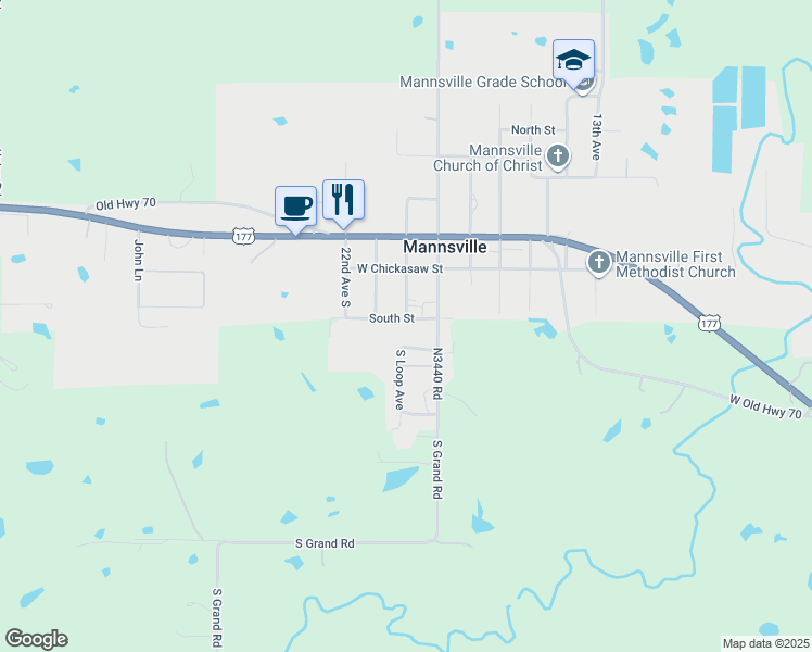 map of restaurants, bars, coffee shops, grocery stores, and more near 106 South Street in Mannsville