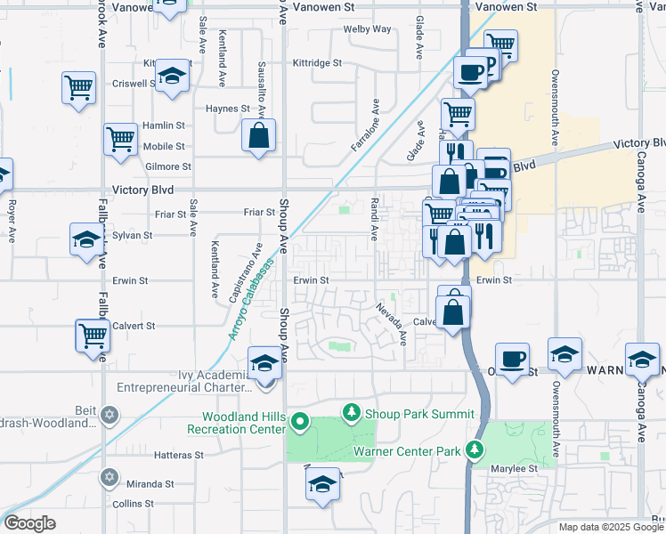 map of restaurants, bars, coffee shops, grocery stores, and more near 6214 Nita Avenue in Los Angeles