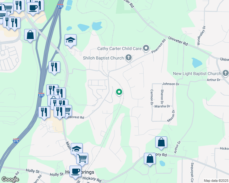 map of restaurants, bars, coffee shops, grocery stores, and more near 148 Cypress Court in Canton