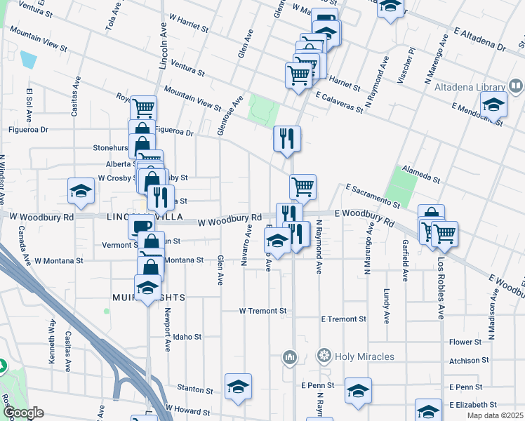 map of restaurants, bars, coffee shops, grocery stores, and more near 2194 El Sereno Avenue in Altadena