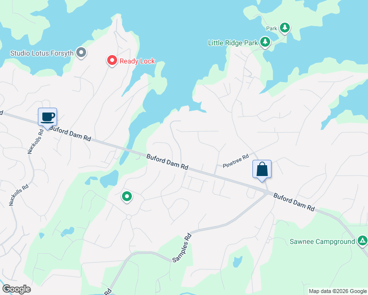 map of restaurants, bars, coffee shops, grocery stores, and more near 2240 Rebel Road in Cumming