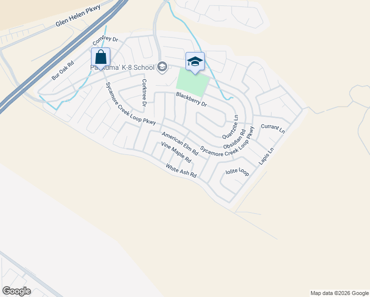 map of restaurants, bars, coffee shops, grocery stores, and more near 3823 American Elm Road in San Bernardino