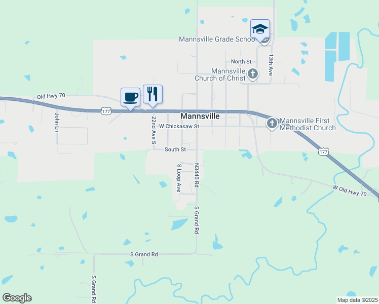 map of restaurants, bars, coffee shops, grocery stores, and more near 106 South Street in Mannsville