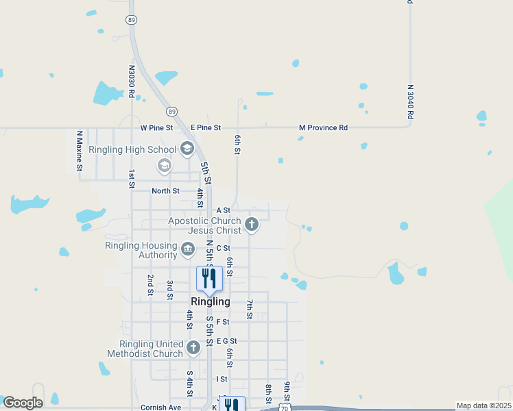 map of restaurants, bars, coffee shops, grocery stores, and more near 418 K Street in Ringling