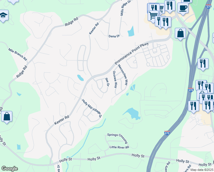 map of restaurants, bars, coffee shops, grocery stores, and more near 139 Ilex Drive in Canton