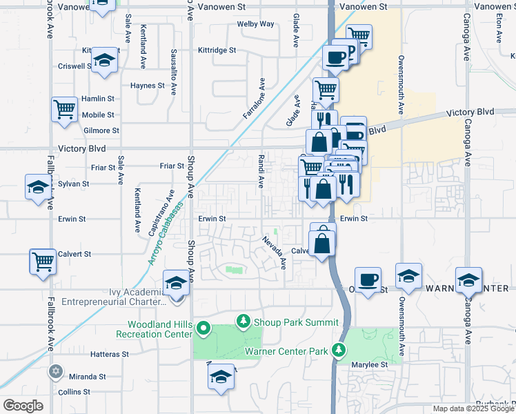 map of restaurants, bars, coffee shops, grocery stores, and more near 6213 Randi Avenue in Los Angeles